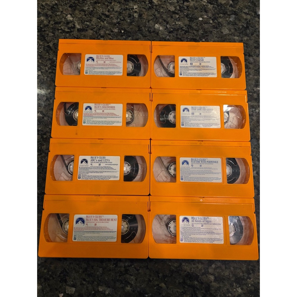 Blue's Clues Orange VHS Tape Lot Nickelodeon Safari ABCs Treasure Hunt TESTED
